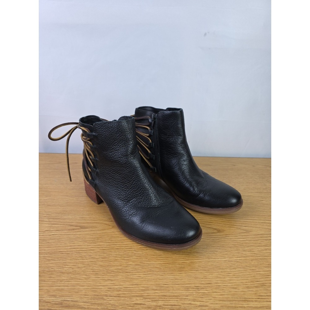Korks Belaya Leather Ankle Boots Sz 7.5 M Black Side Zip Boho Western Casual‎
